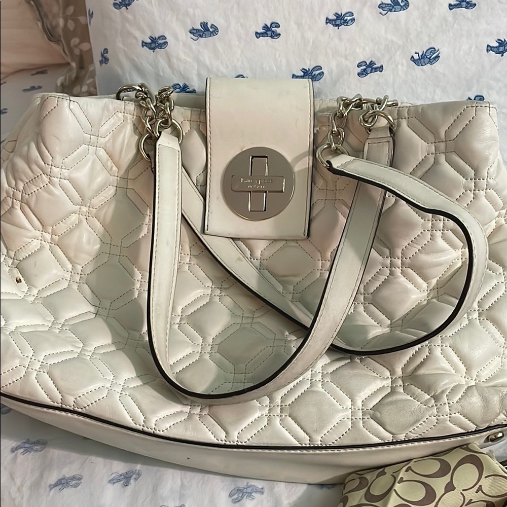 Kate Spade White Quilted Shoulder Bag with Silver Hardware